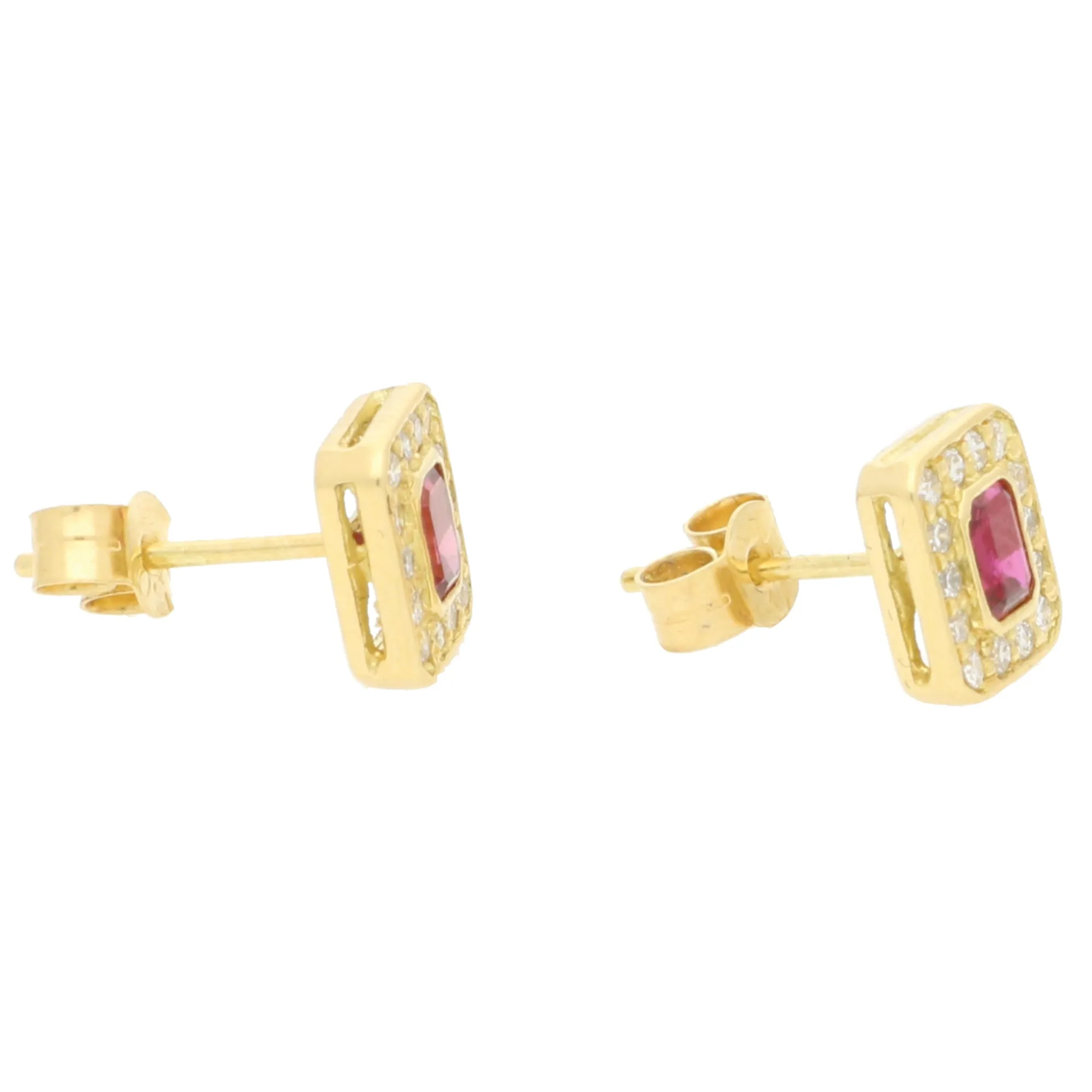 Vintage Ruby and Diamond Cluster Stud Earrings