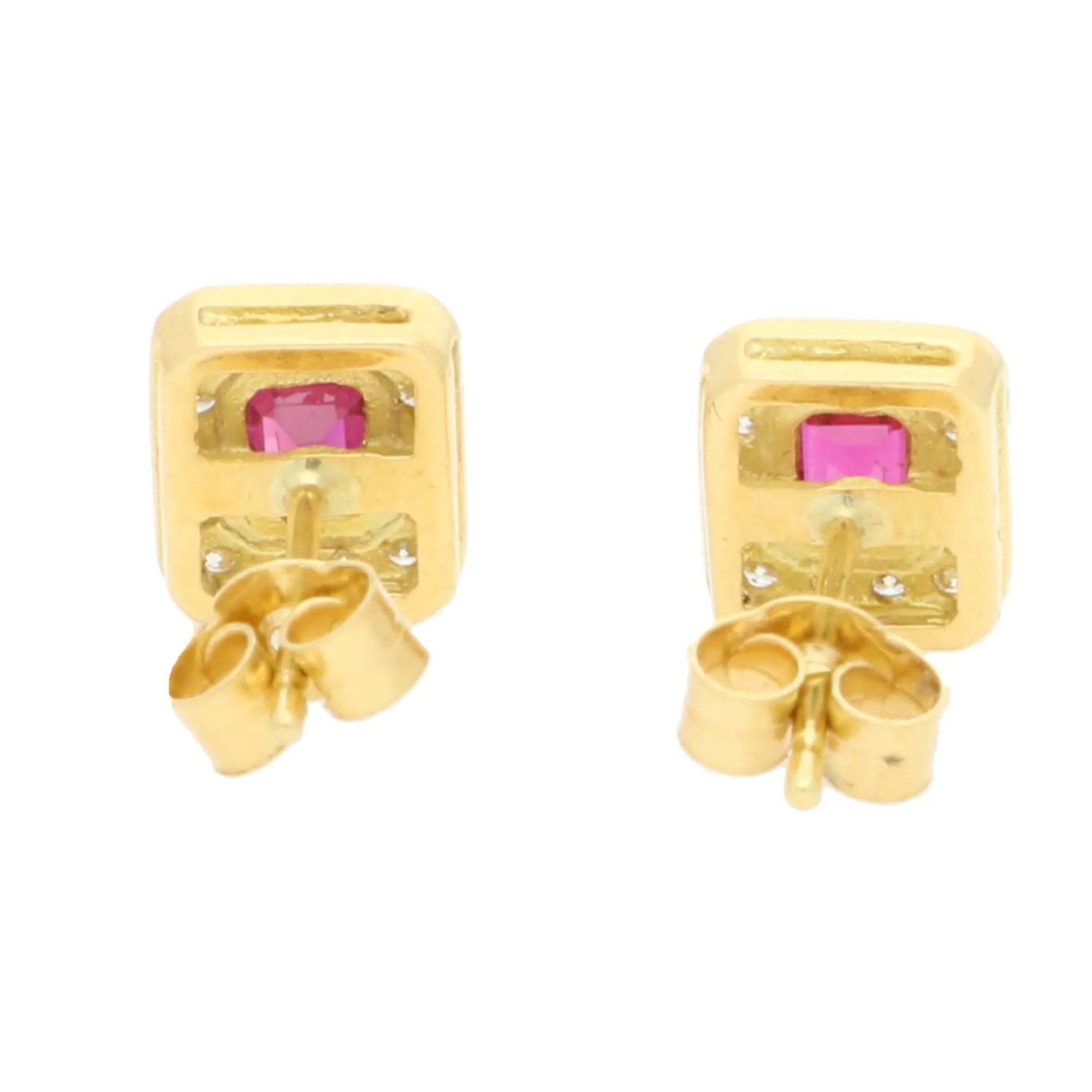 Vintage Ruby and Diamond Cluster Stud Earrings