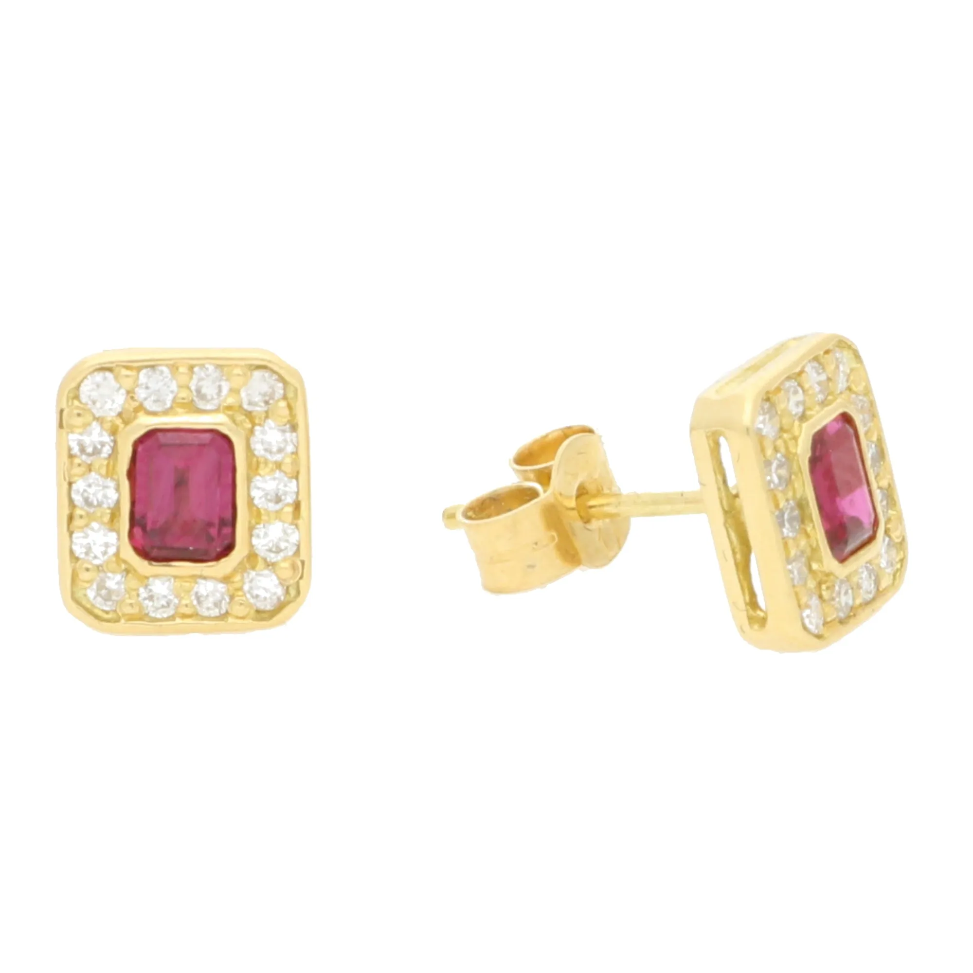 Vintage Ruby and Diamond Cluster Stud Earrings