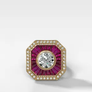 Vintage Ruby And Diamond Two Tone Art Deco Halo Setting