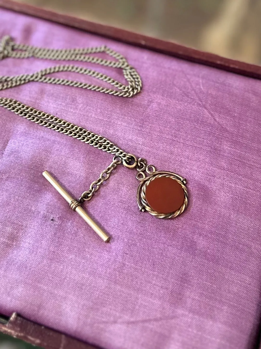 Vintage Signed Automade Sterling Silver Gold Plated with Antique Carnelian Intaglio Soldier Pendant Necklace 24.5” Victorian Fob