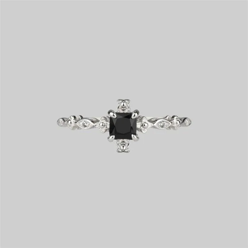 Vintage Square Black Zircon Ring Wedding Engagement For Women