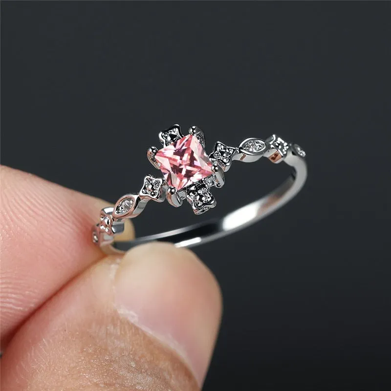 Vintage Square Black Zircon Ring Wedding Engagement For Women