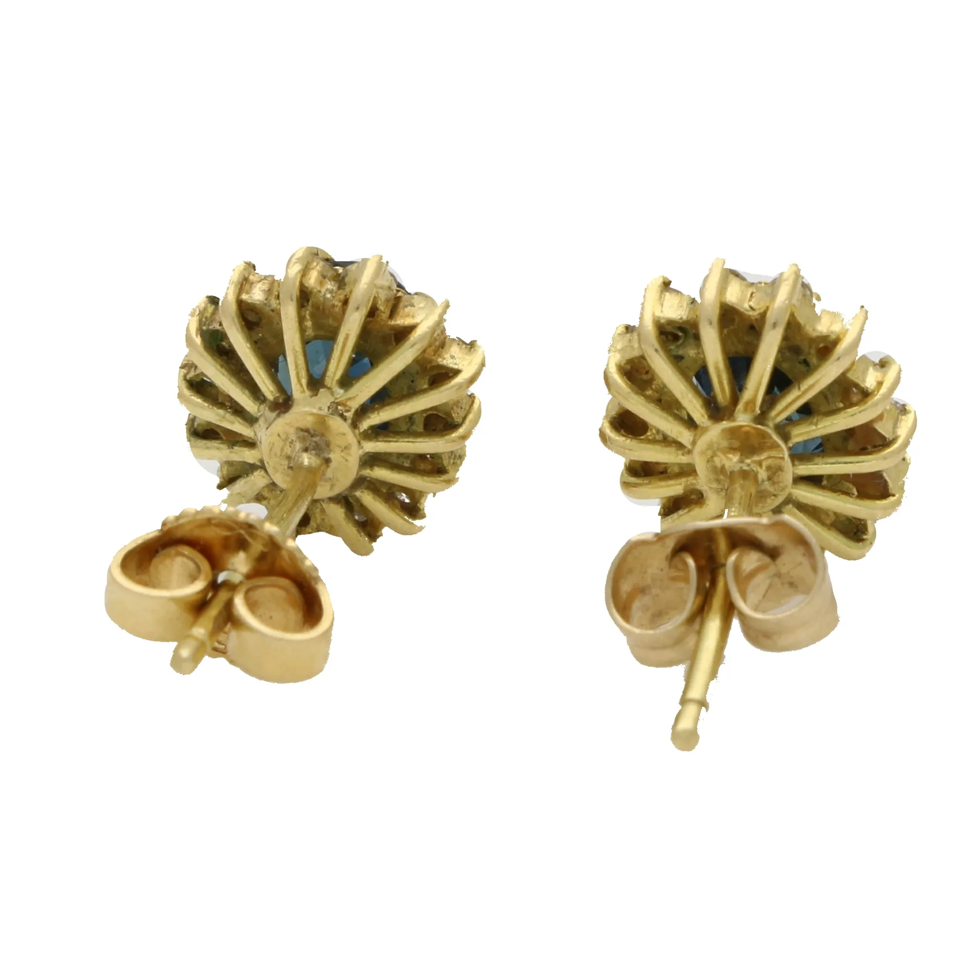 Vintage Teal Sapphire and Diamond Earrings