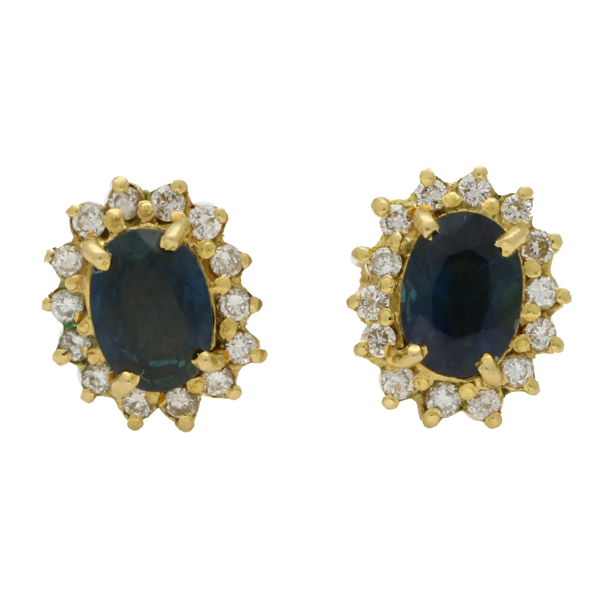 Vintage Teal Sapphire and Diamond Earrings