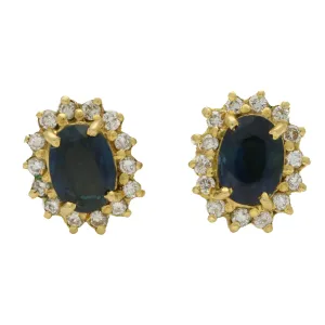 Vintage Teal Sapphire and Diamond Earrings