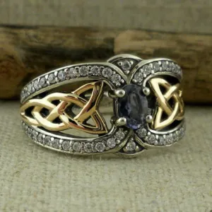 Vintage TwoTone Amethyst Ring for Women Blue  Engagement Jewelry