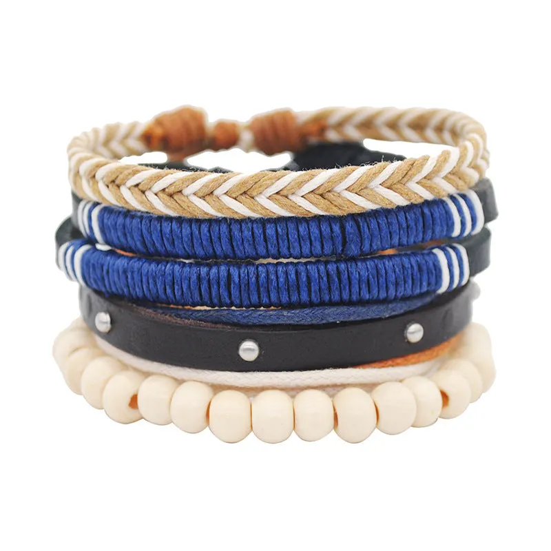 Vintage Wind Woven Leather Bracelet Men and Women Couple DIY Multi-layer Art Bracelet