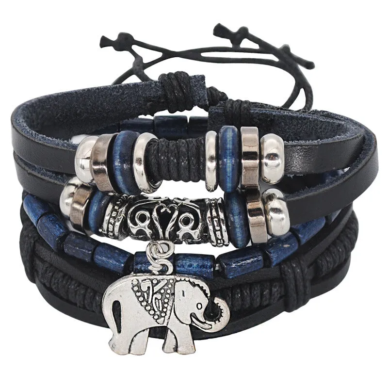 Vintage Wind Woven Leather Bracelet Men and Women Couple DIY Multi-layer Art Bracelet