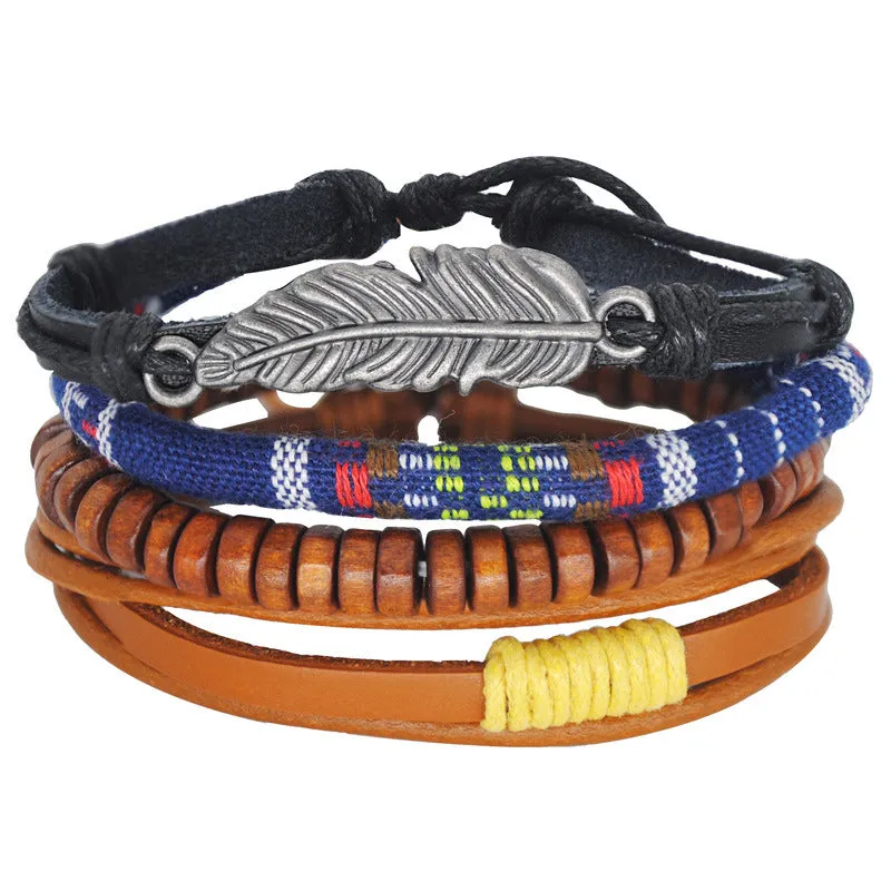 Vintage Wind Woven Leather Bracelet Men and Women Couple DIY Multi-layer Art Bracelet