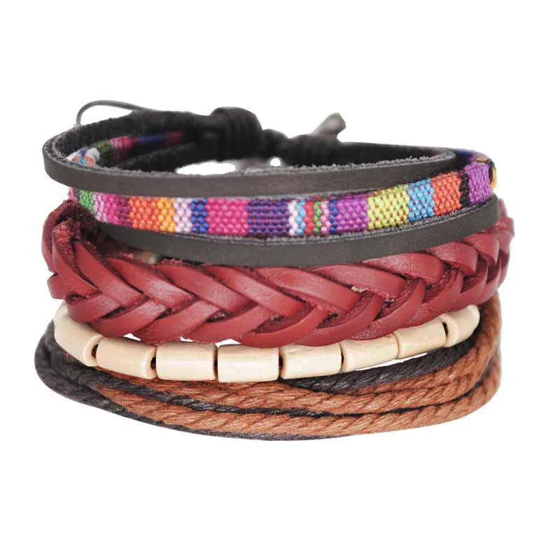 Vintage Wind Woven Leather Bracelet Men and Women Couple DIY Multi-layer Art Bracelet
