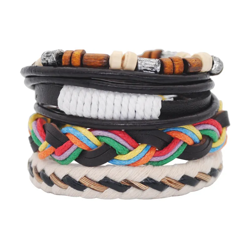 Vintage Wind Woven Leather Bracelet Men and Women Couple DIY Multi-layer Art Bracelet