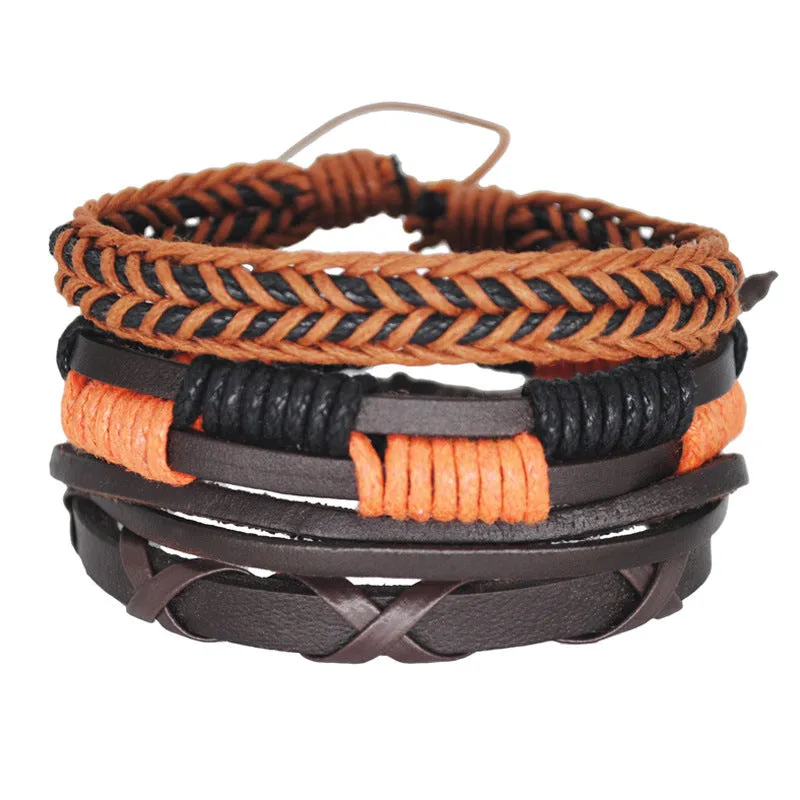 Vintage Wind Woven Leather Bracelet Men and Women Couple DIY Multi-layer Art Bracelet