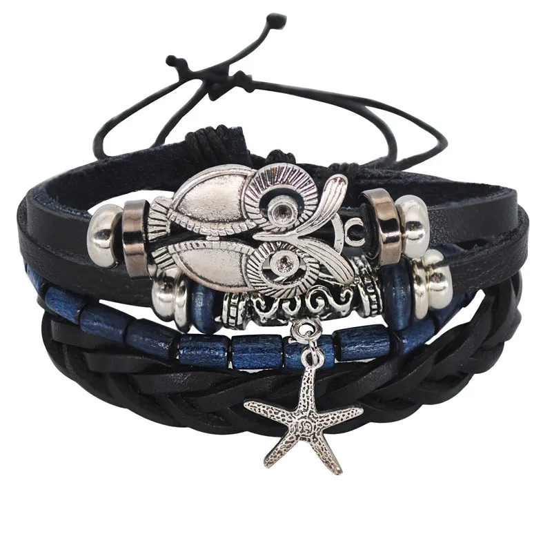 Vintage Wind Woven Leather Bracelet Men and Women Couple DIY Multi-layer Art Bracelet