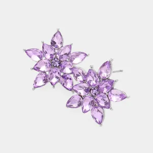 Violet Cluster Stone Flower Stud Pageant Earrings  | Violet Interview Stud Earrings |  637764