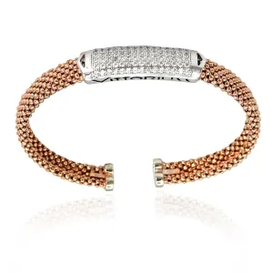 Vittorium Rose Gold Big Mesh Bangle with CZ Diamonds