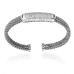 Vittorium Silver Big Mesh Bangle with CZ Diamonds