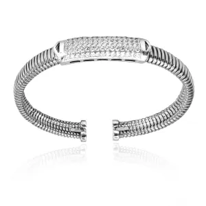 Vittorium Silver Big Stripe Bangle with CZ Diamonds