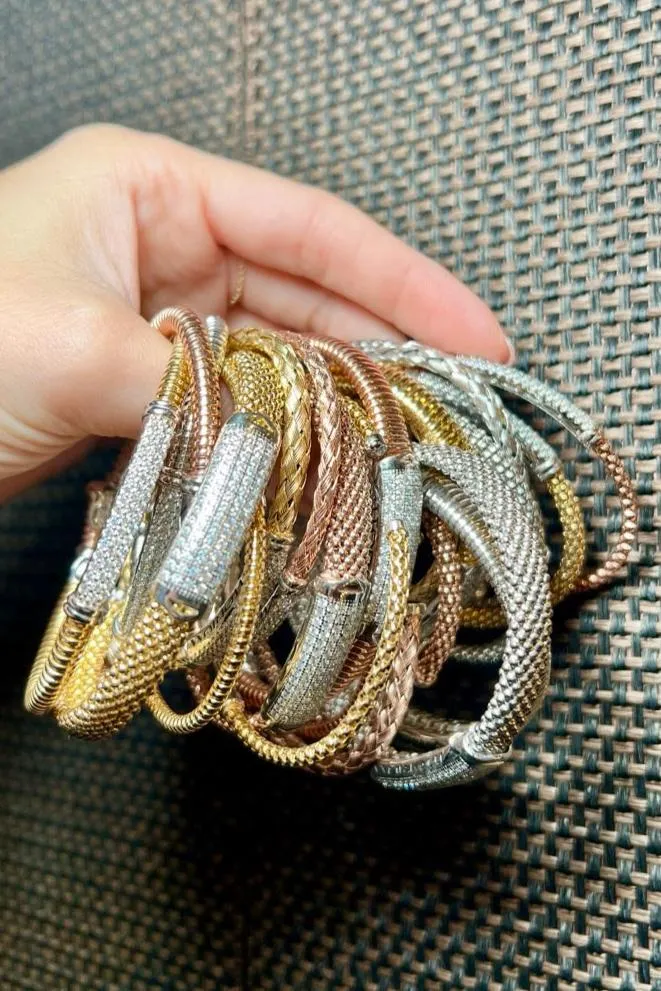 Vittorium Silver Big Stripe Bangle with CZ Diamonds