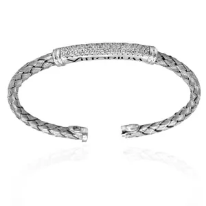 Vittorium Silver Medium Interlock Bangle with CZ Diamonds