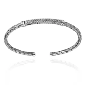 Vittorium Silver Small Interlock Bangle with CZ Diamonds