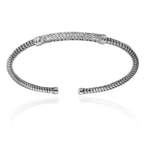 Vittorium Silver Small Stripe Bangle with CZ Diamonds