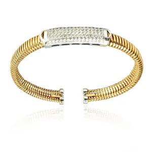 Vittorium Yellow Gold Big Stripe Bangle with CZ Diamonds