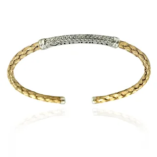 Vittorium Yellow Gold Small Interlock Bangle with CZ Diamonds