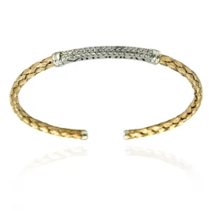 Vittorium Yellow Gold Small Interlock Bangle with CZ Diamonds
