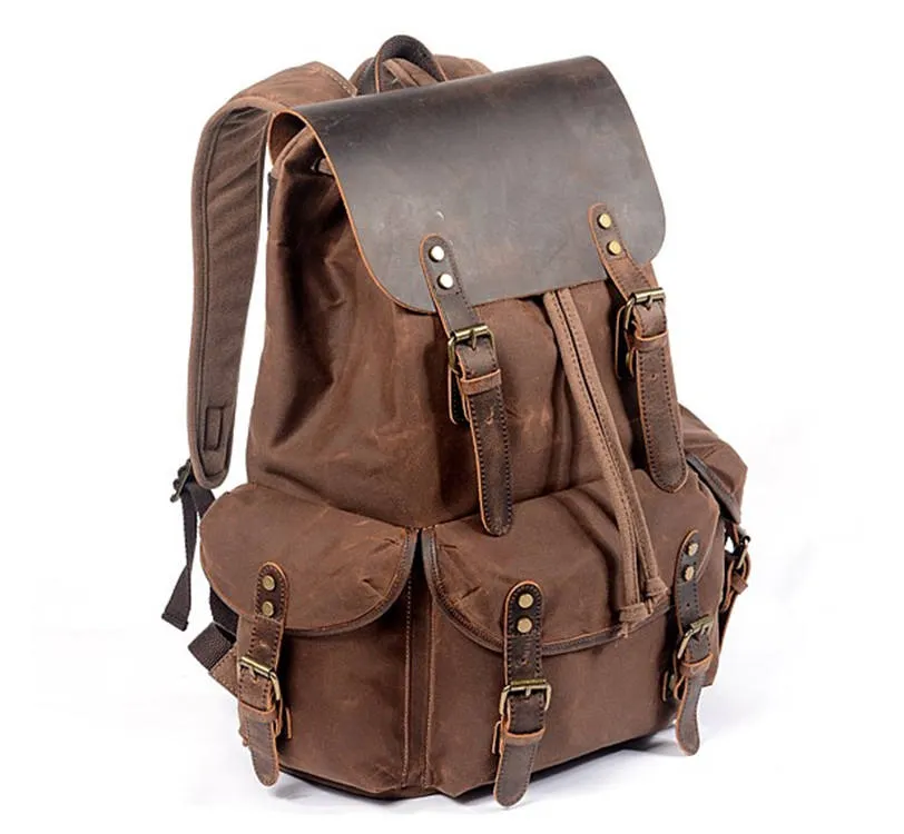 Waxed Canvas / Leather Backpack - OLYMPUS