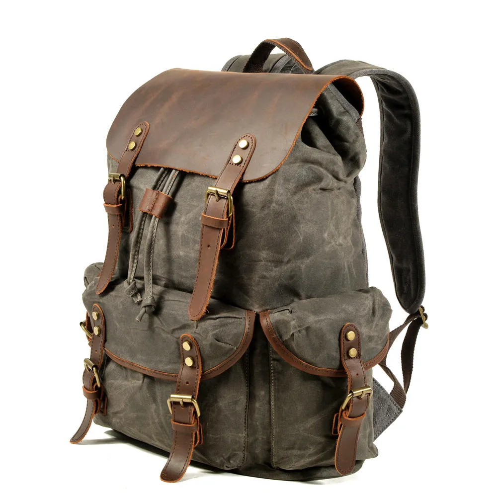 Waxed Canvas / Leather Backpack - OLYMPUS