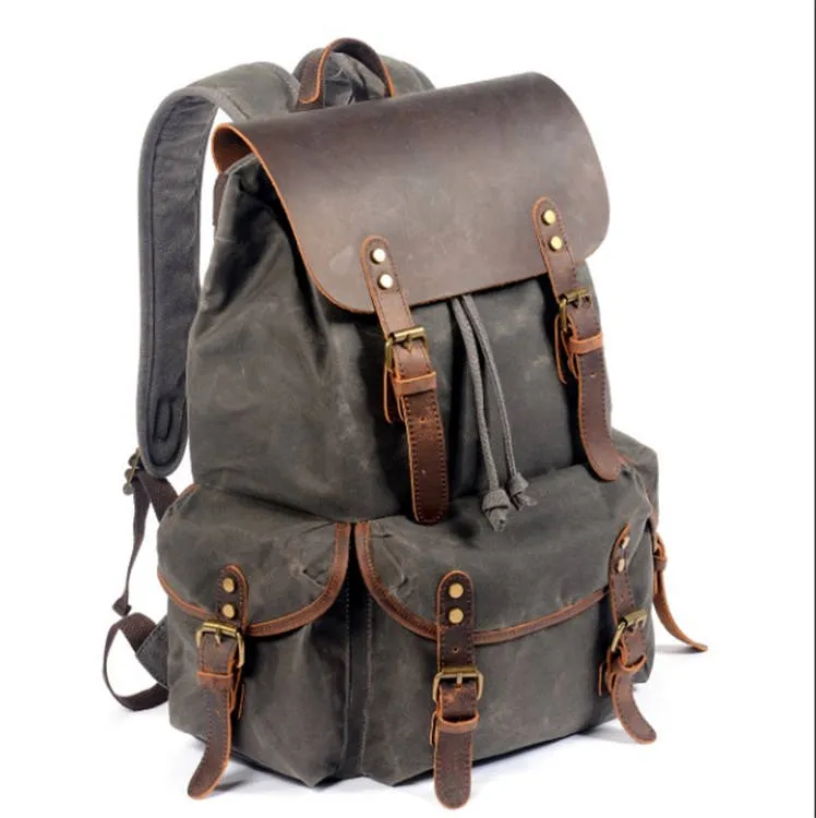 Waxed Canvas / Leather Backpack - OLYMPUS