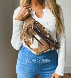 Western Hair-on Cowhide Fanny Pack {Tan   White Cowhide}