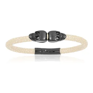 White Double Skull Stingray Leather with Black PVD