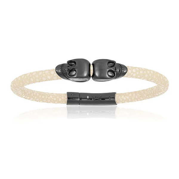 White Double Skull Stingray Leather with Black PVD