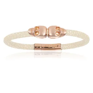 White Double Skull Stingray Leather with Pink Gold