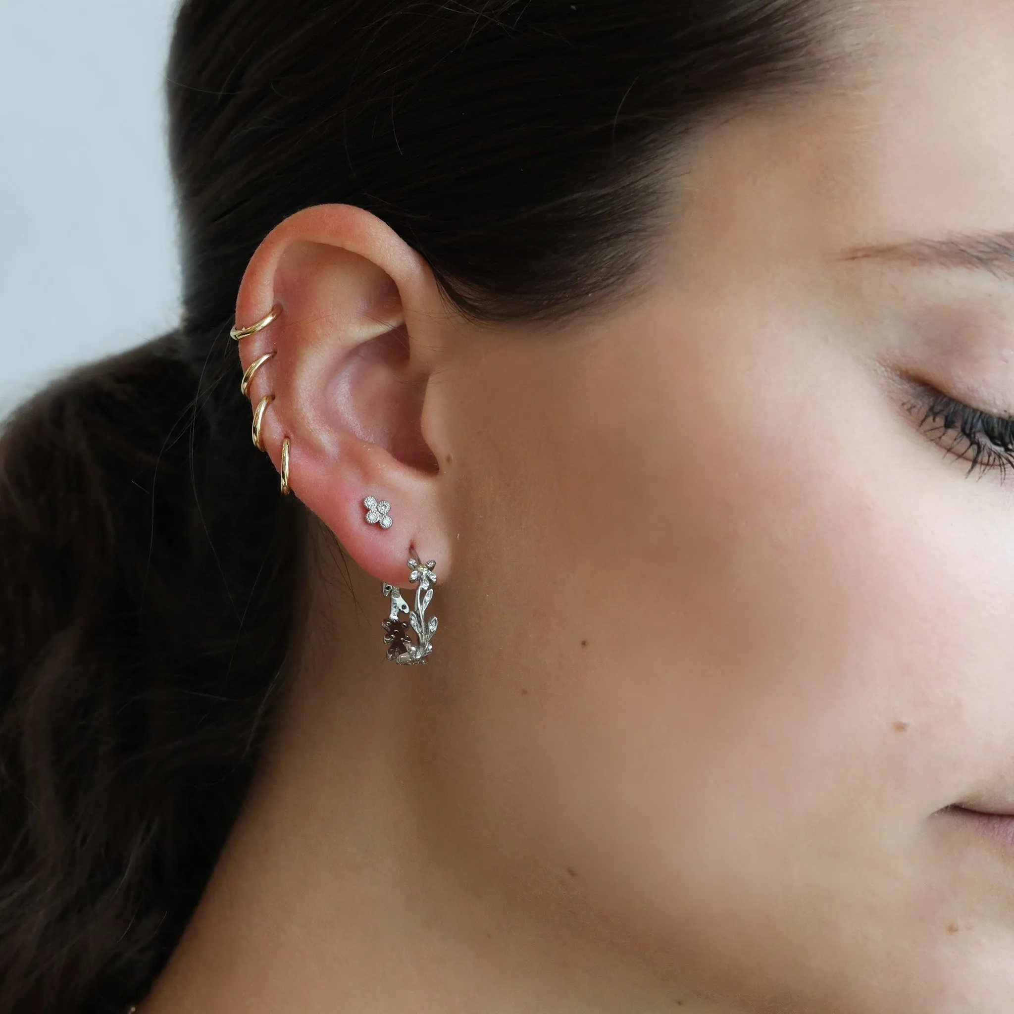 White Gold and Four Diamond "Cluster" Post Earring