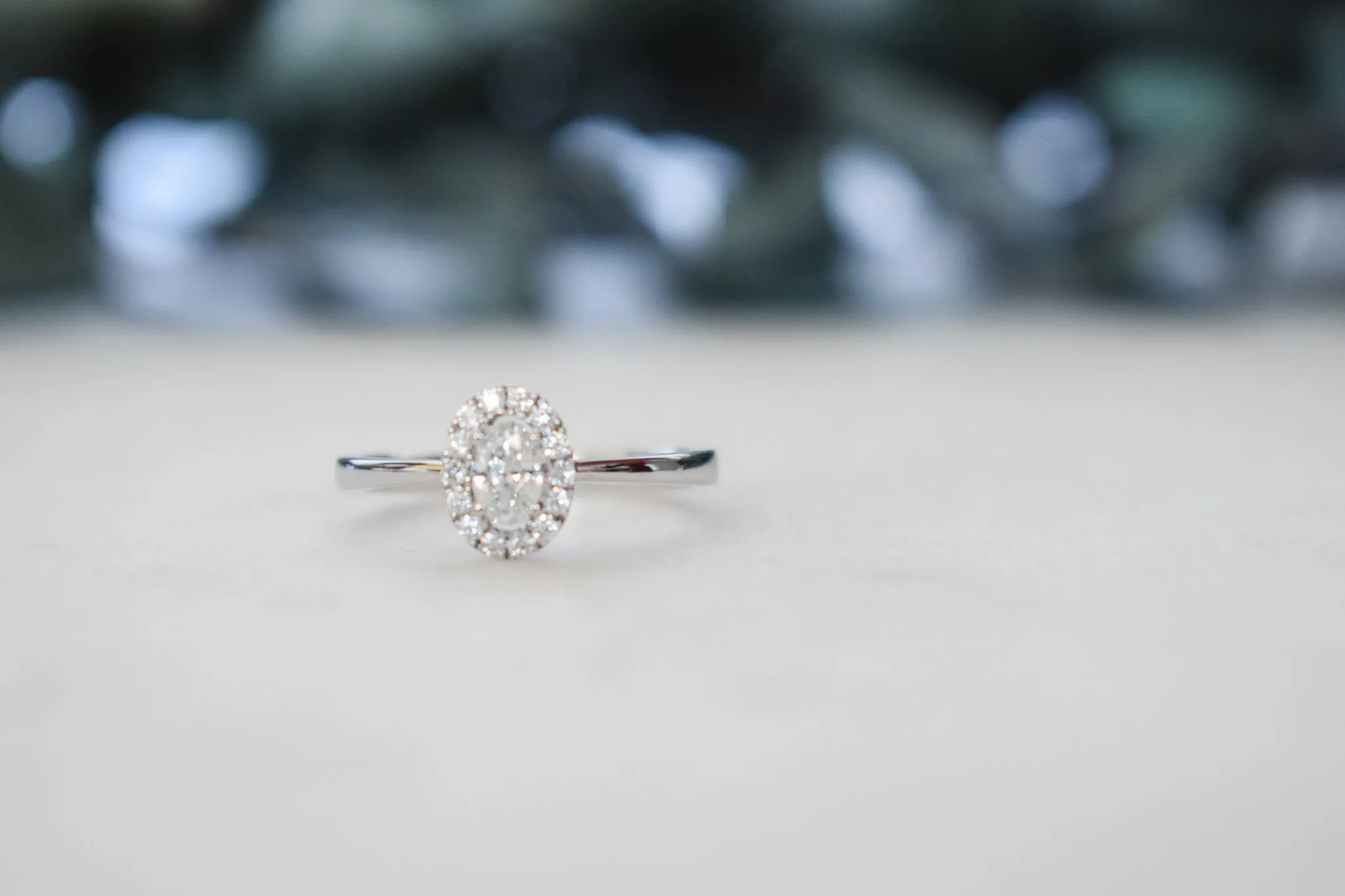 White Gold Oval Halo Engagement Ring