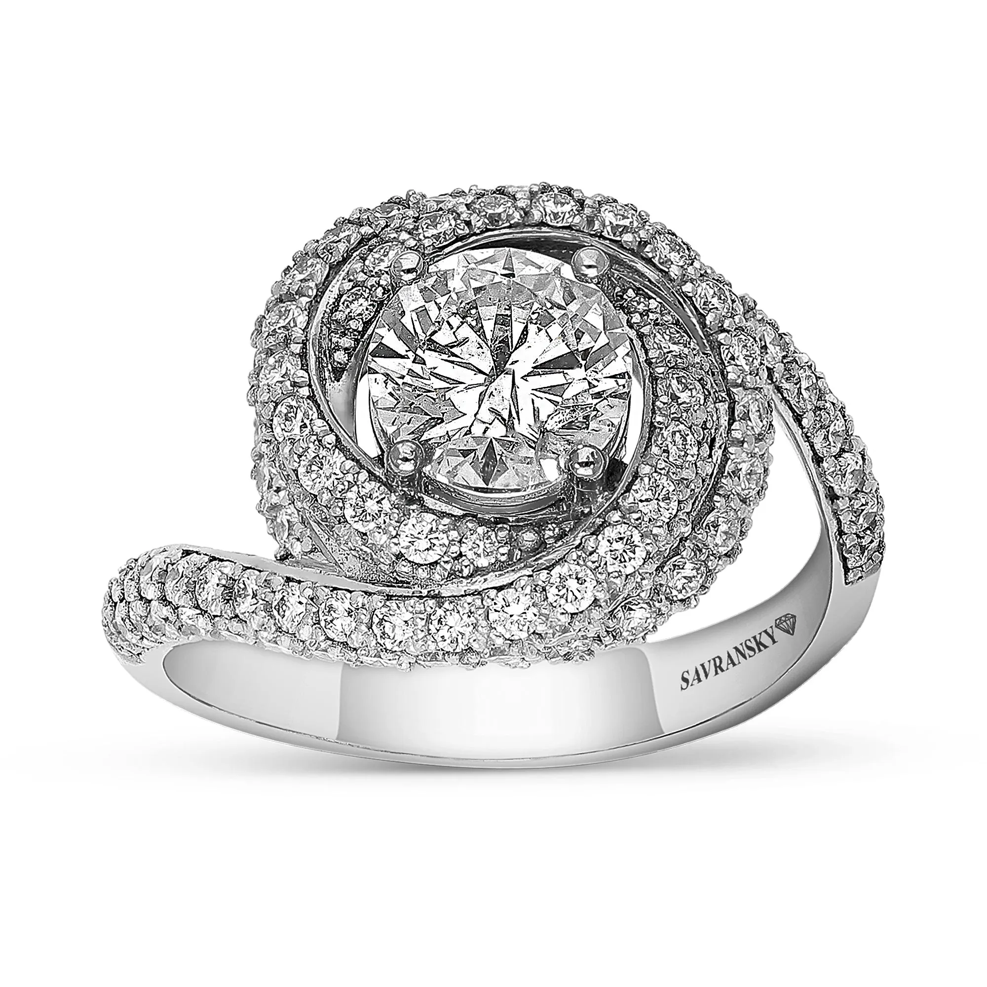 White Gold Spiral Halo Brilliant Cut Round Engagement Ring