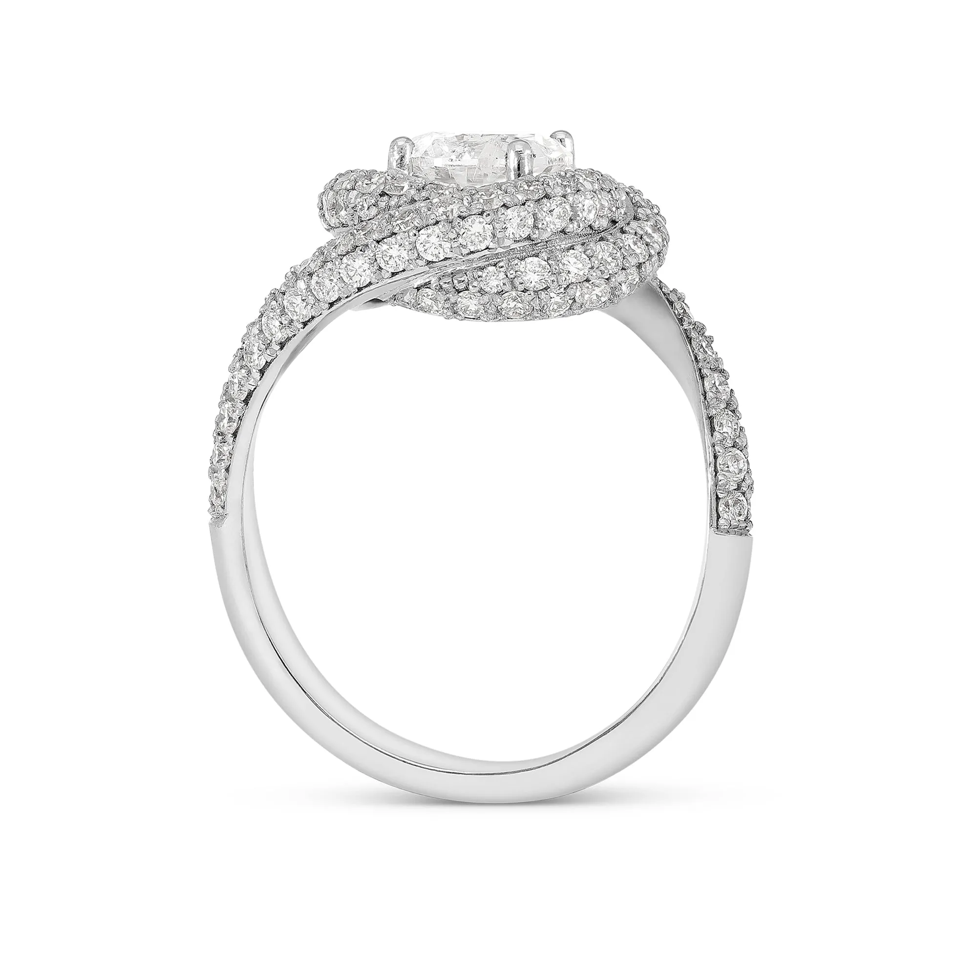 White Gold Spiral Halo Brilliant Cut Round Engagement Ring