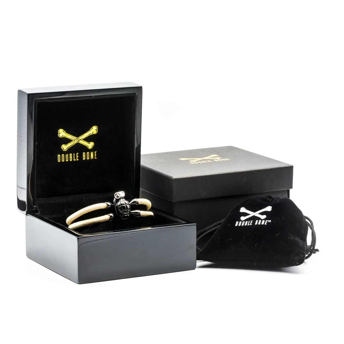 White Stingray Bracelet With Black PVD Grenade