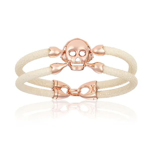White stingray bracelet with rose gold skull for woman