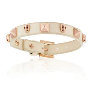 White stingray bracelet with Rose Gold Skull Studs (Unisex)