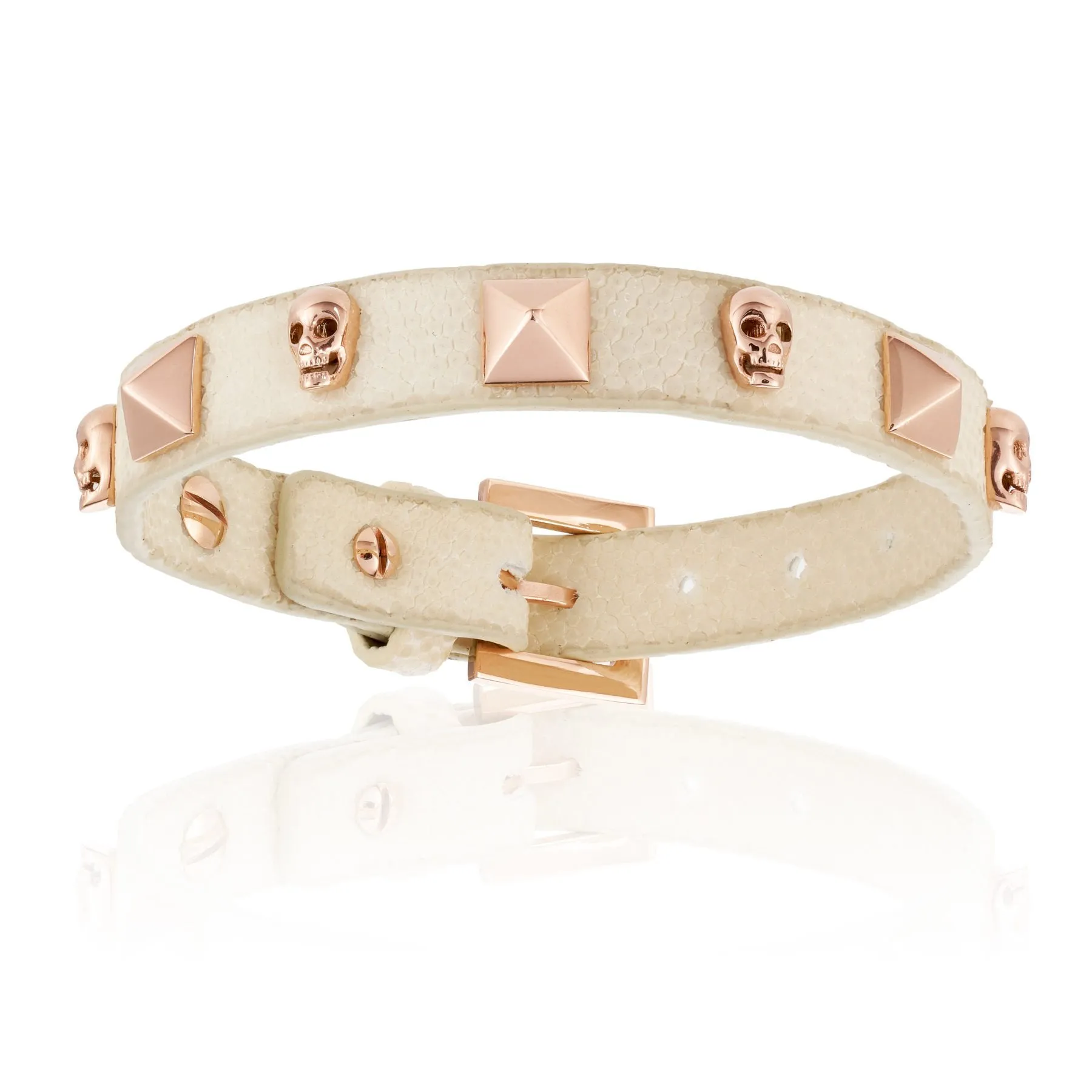 White stingray bracelet with Rose Gold Skull Studs (Unisex)