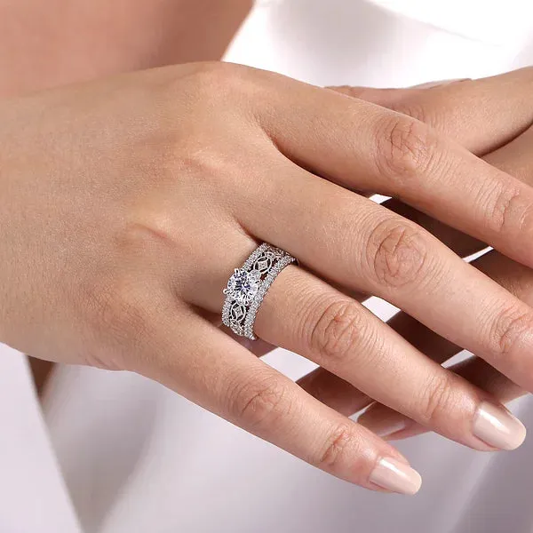 Wide Geometric Style Diamond Engagement Ring Mounting