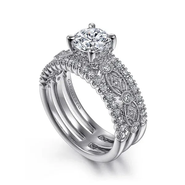 Wide Geometric Style Diamond Engagement Ring Mounting
