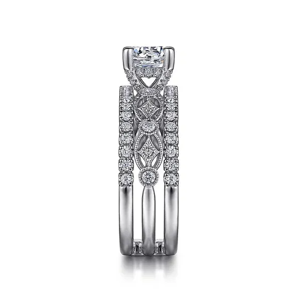 Wide Geometric Style Diamond Engagement Ring Mounting