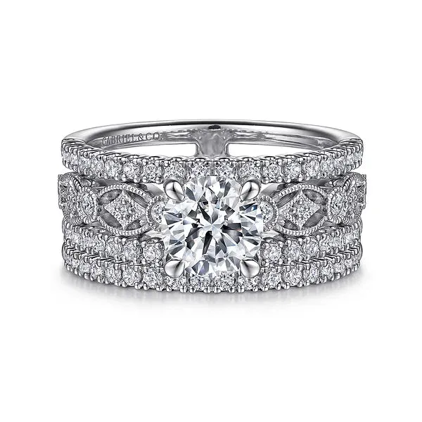 Wide Geometric Style Diamond Engagement Ring Mounting