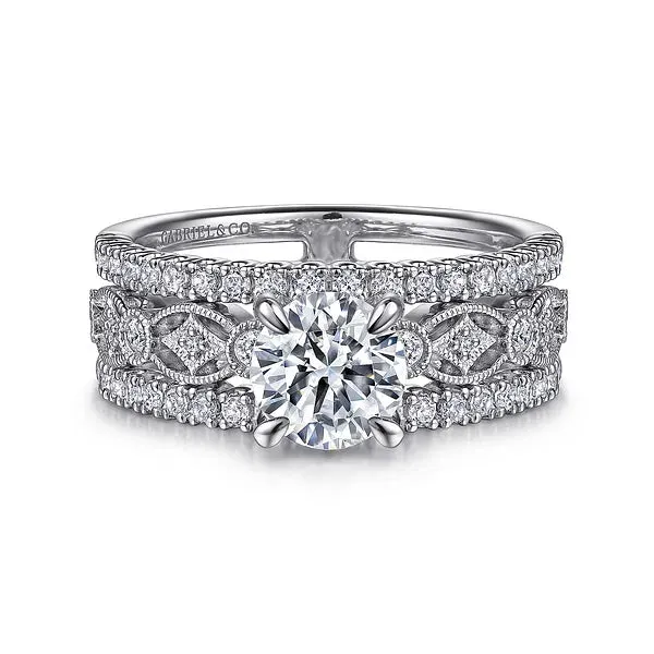 Wide Geometric Style Diamond Engagement Ring Mounting
