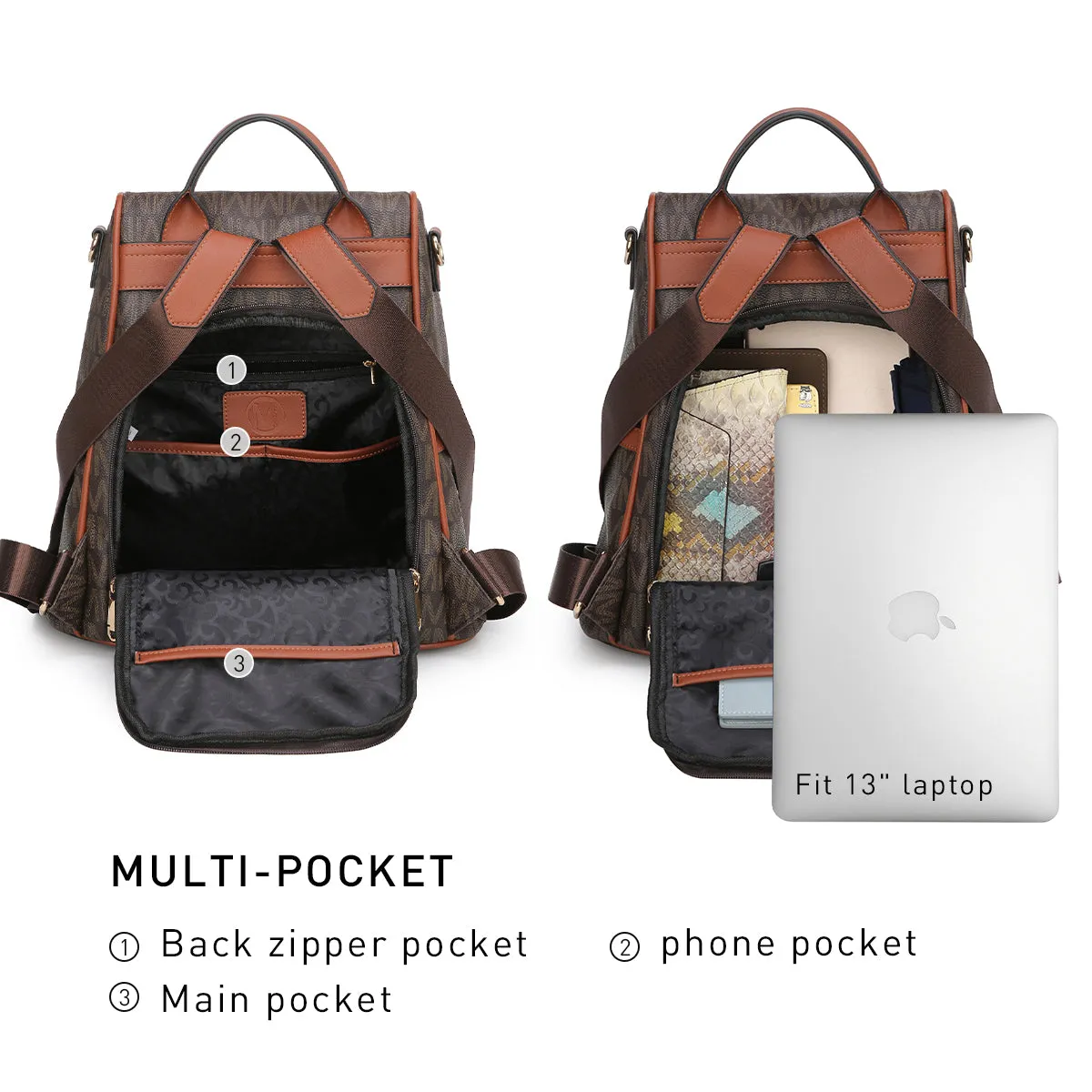 Women Fashion Backpack Purse Signature Anti-Theft Rucksack Bag